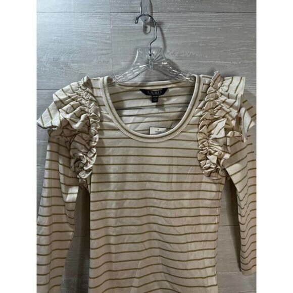 Metallic Striped Ruffle-Trim Knit Top LAUREN Ralph‎ Lauren XSP - Picture 9 of 11